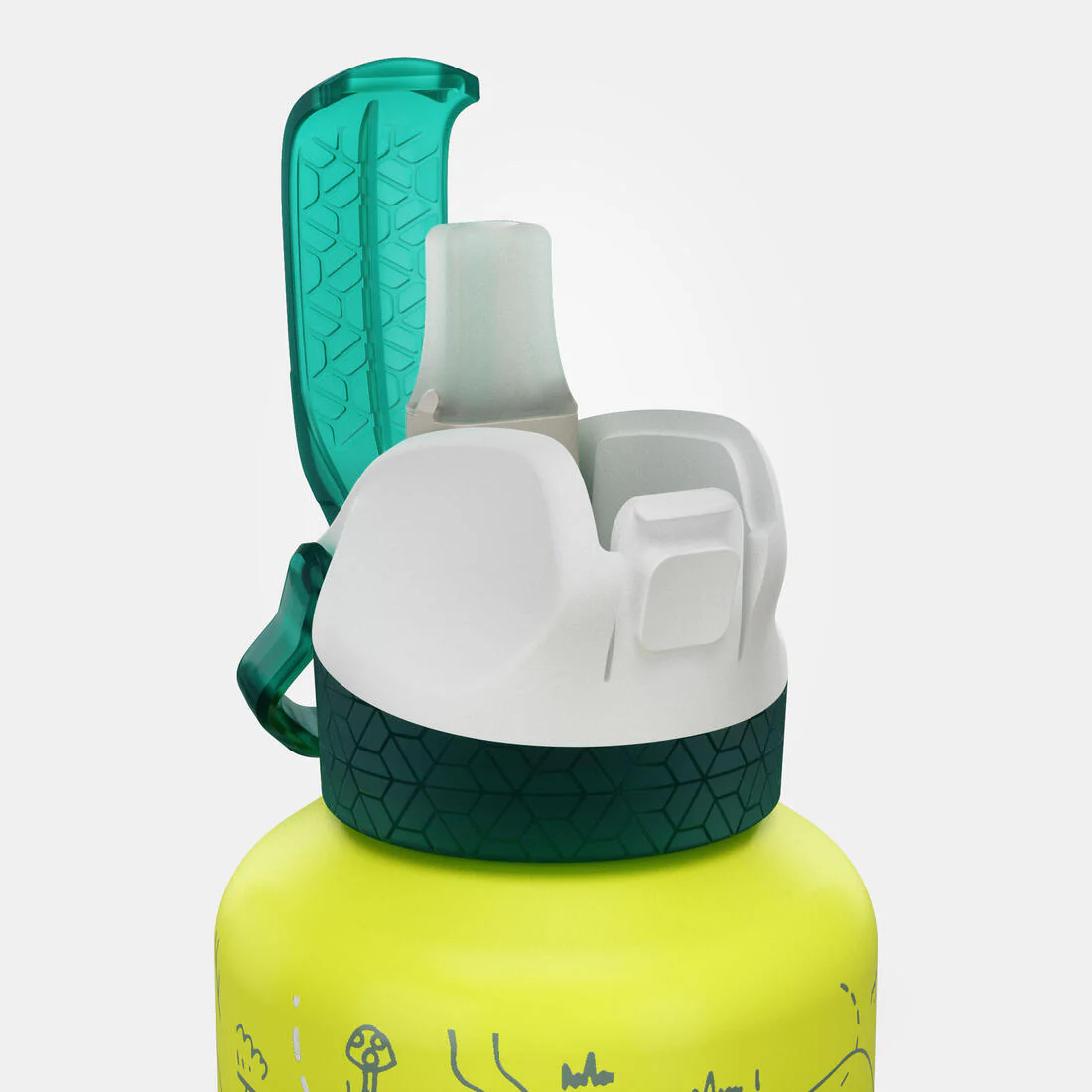 Kids’ 0.6L alu. water flask 500 with instant cap, pipette and straw, for hiking - Image 33