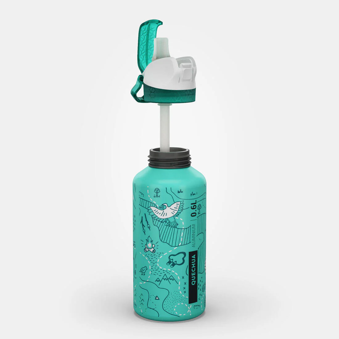 Kids’ 0.6L alu. water flask 500 with instant cap, pipette and straw, for hiking - Image 53