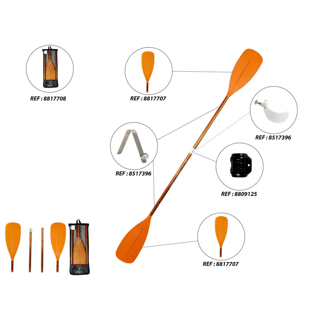 Adjustable symmetrical detachable kayak/packraft paddle 4 parts 205-215 cm - Image 6