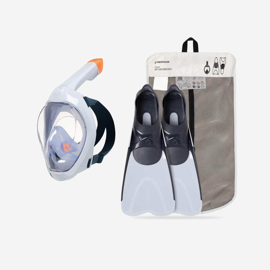 Adult Easybreath mask and fins snorkelling set, EASYBREATH set