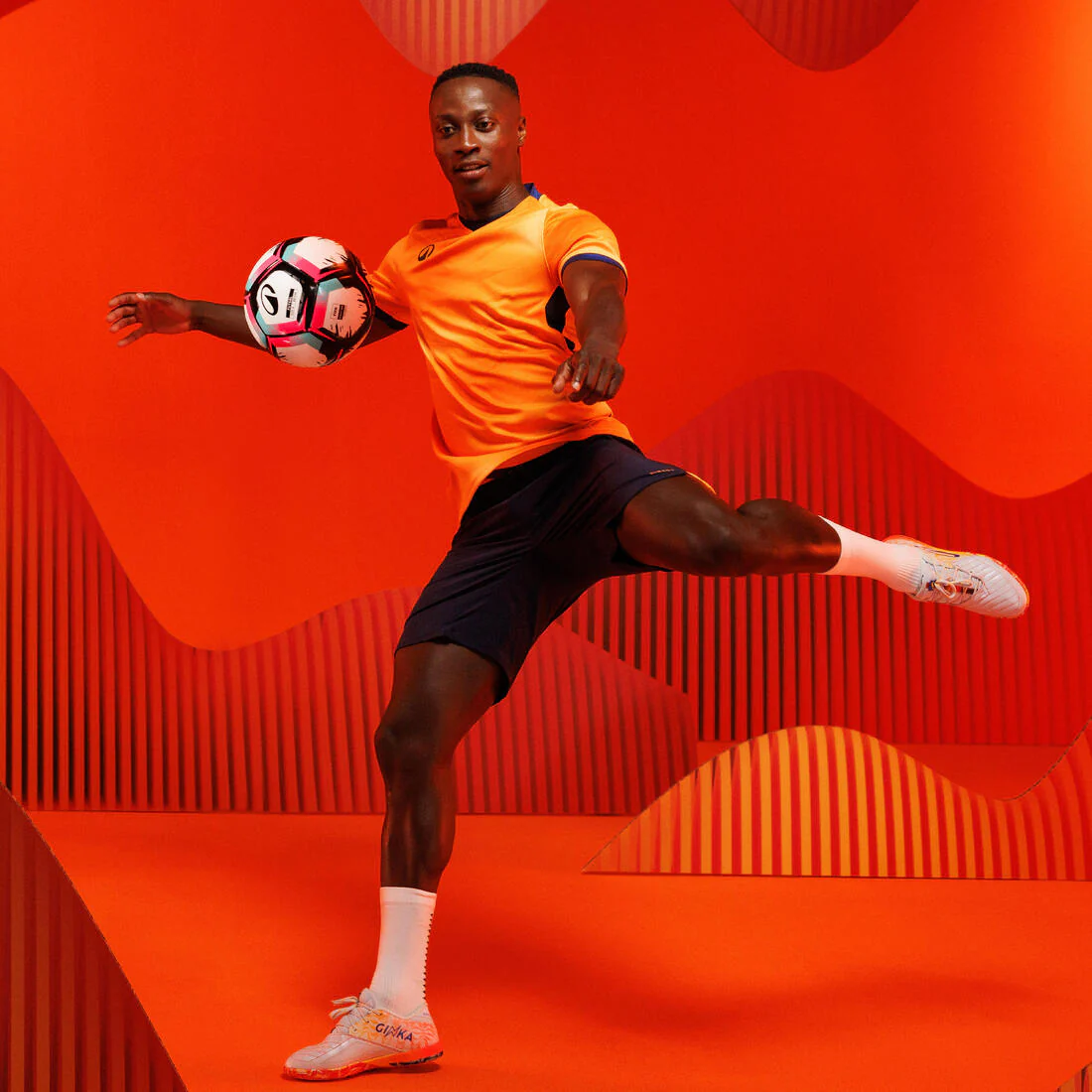 Adult Short-Sleeved Football Shirt CLR - Orange/Navy - Image 2