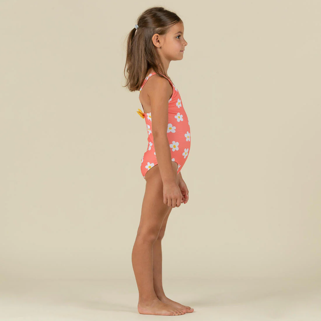 Baby Girls' 1-Piece Swimsuit waffle texture coral Flower print - Image 3