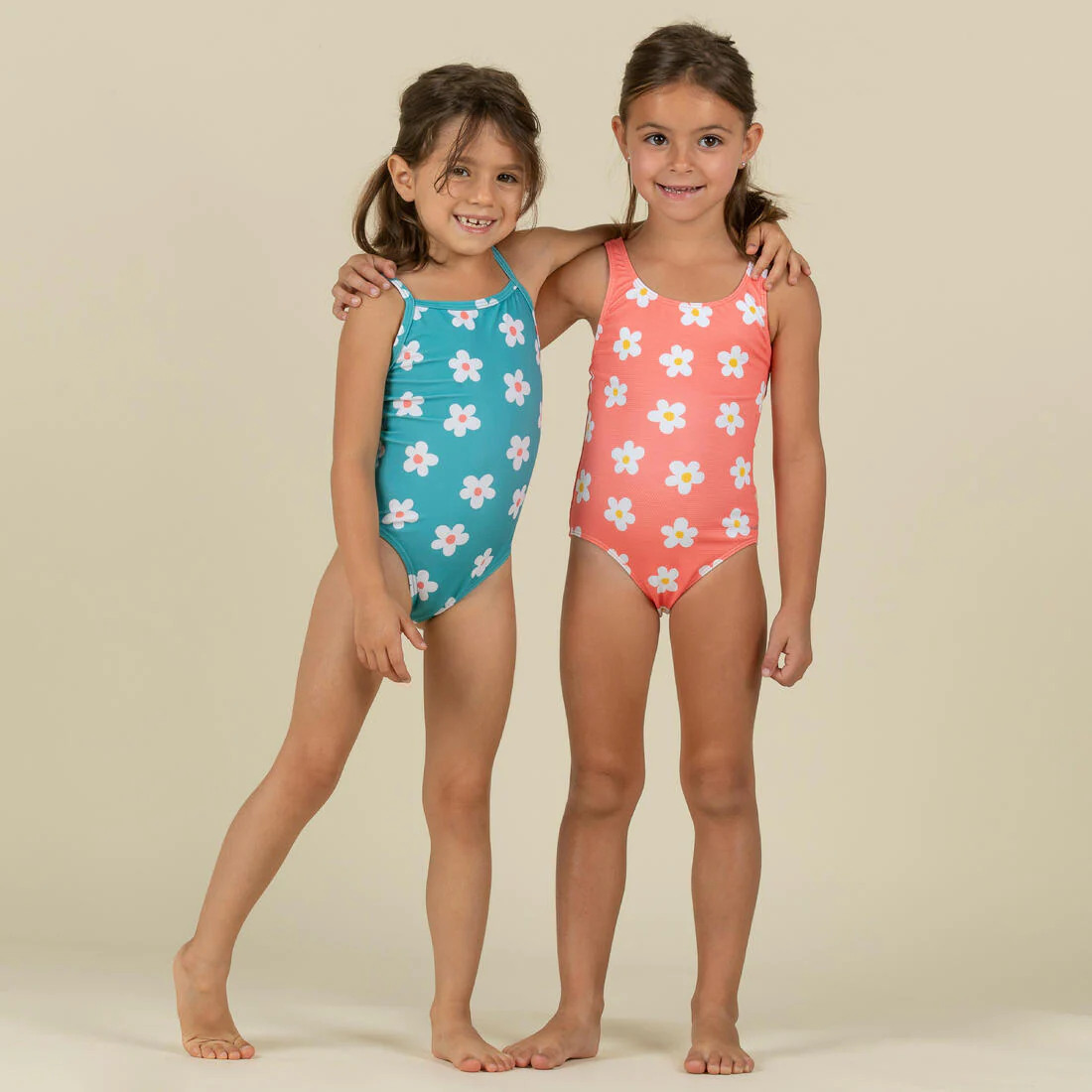 Baby Girls' 1-Piece Swimsuit waffle texture coral Flower print - Image 5