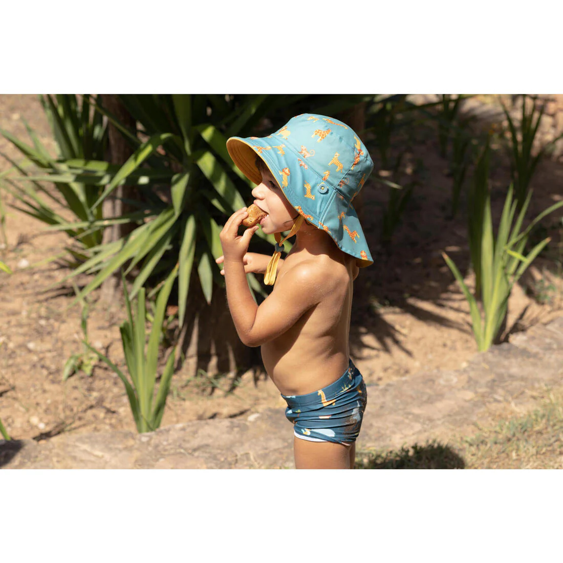 Baby Reversible UV-Protection Hat - Yellow and blue SAVANA print - Image 19