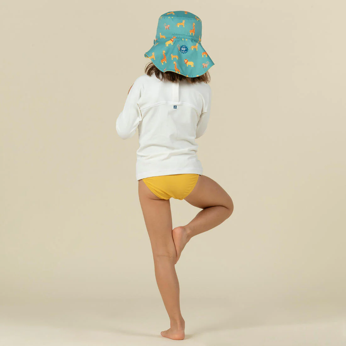 Baby Reversible UV-Protection Hat - Yellow and blue SAVANA print - Image 4