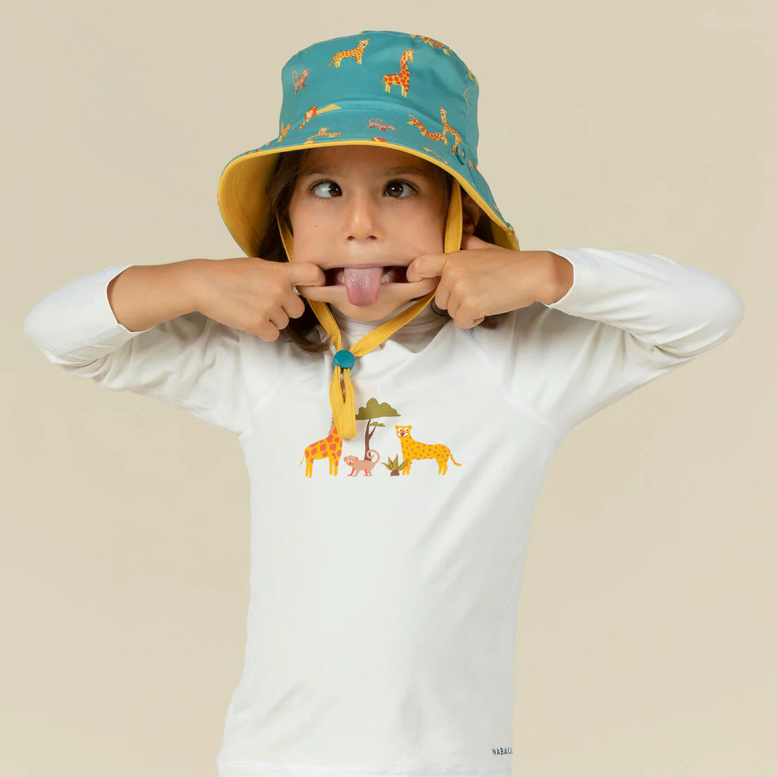 Baby Reversible UV-Protection Hat - Yellow and blue SAVANA print - Image 6