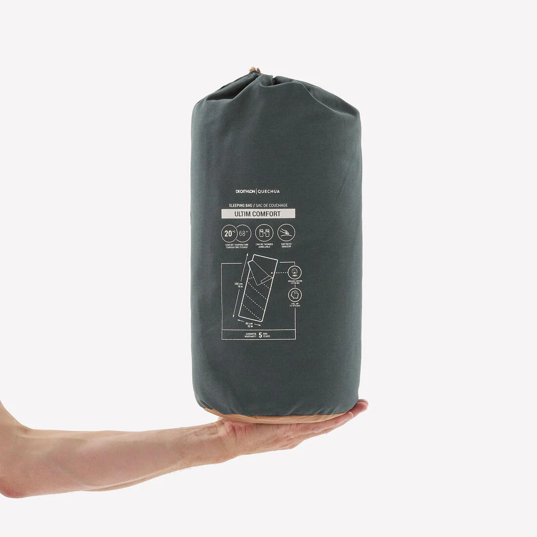 Camping Sleeping Bag 20°C in cotton, Ultim Comfort - Khaki - Image 3