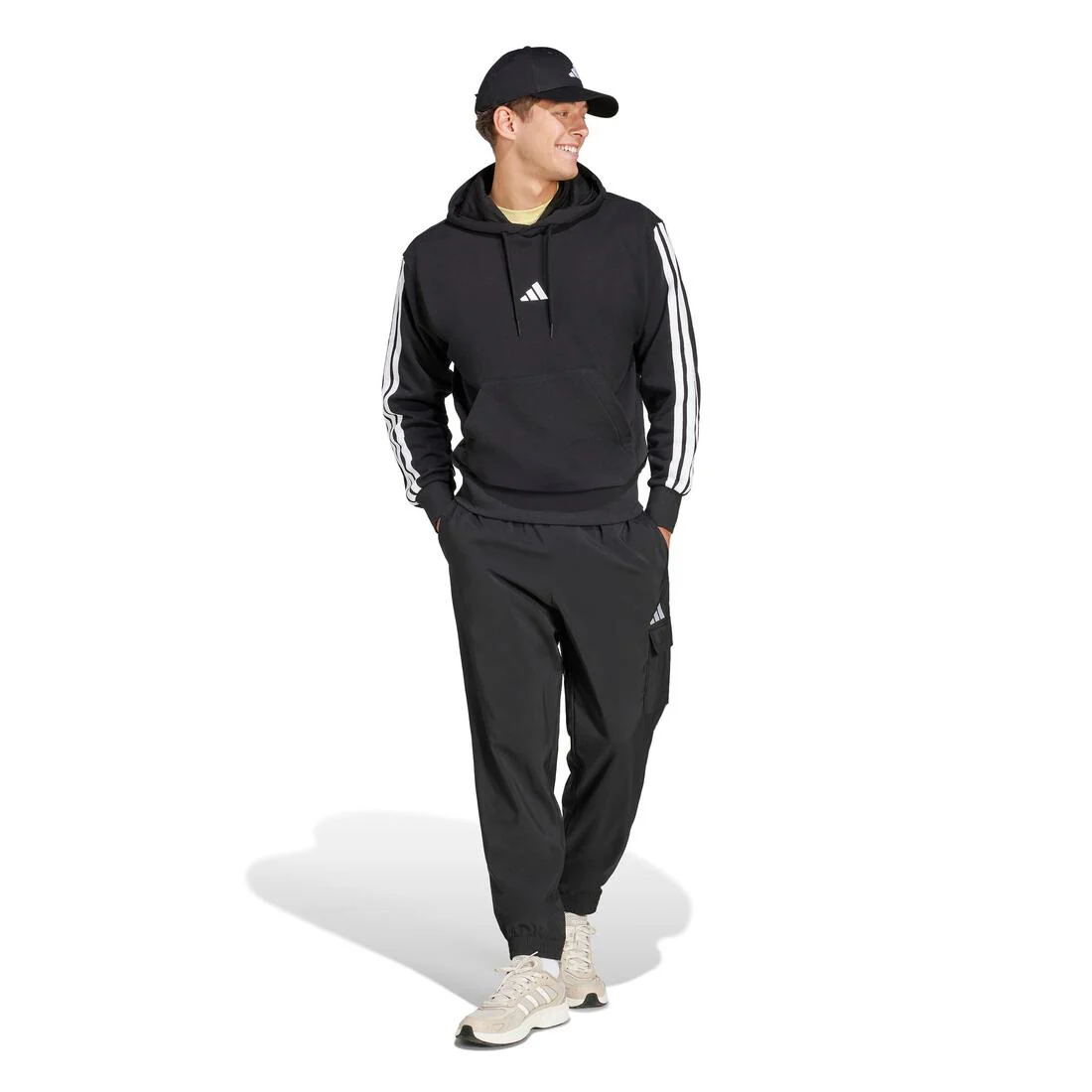 Essentials 3-Stripes French Terry Hoodie, Black - Image 3