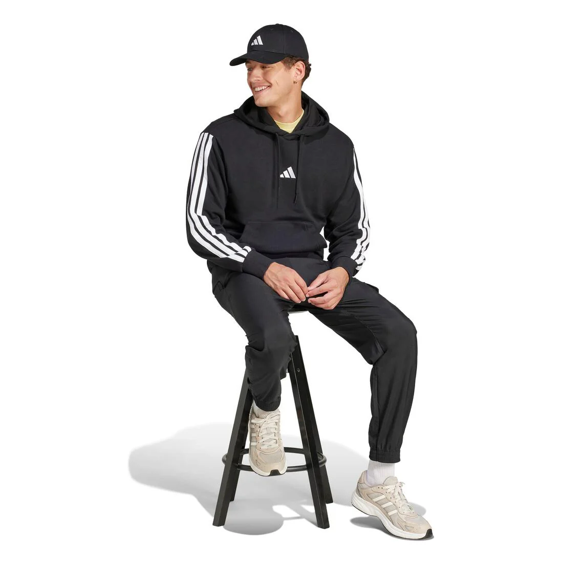 Essentials 3-Stripes French Terry Hoodie, Black - Image 4