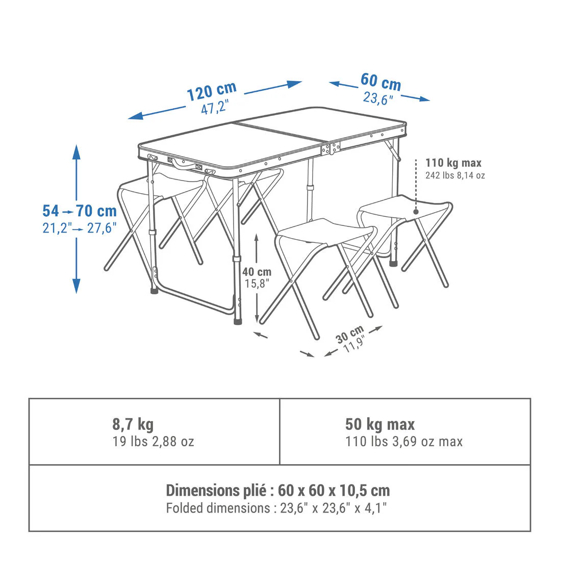 Folding Camping Table - 4 stools - 4 to 6 People - Image 2