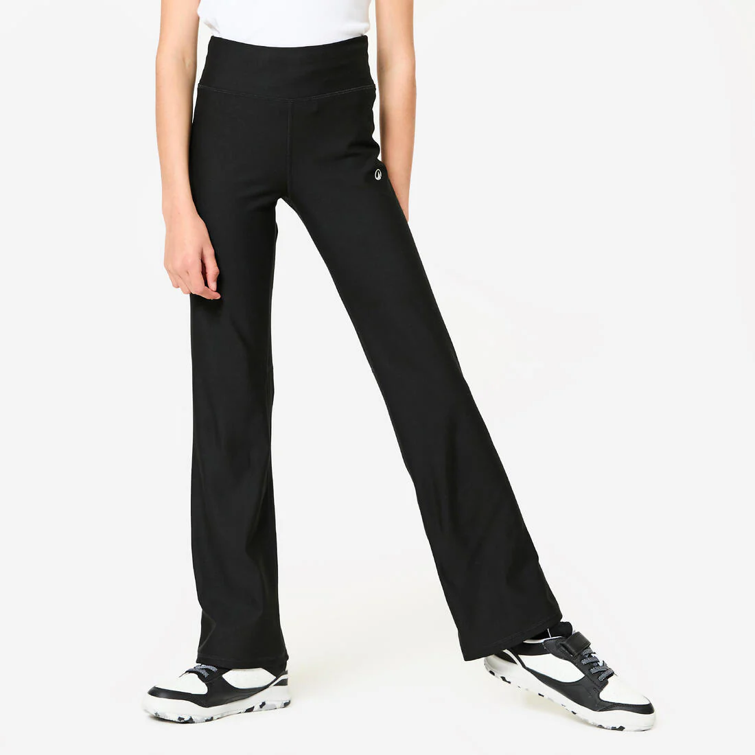 Girls' High-Waisted Flared Fitness Leggings - Black