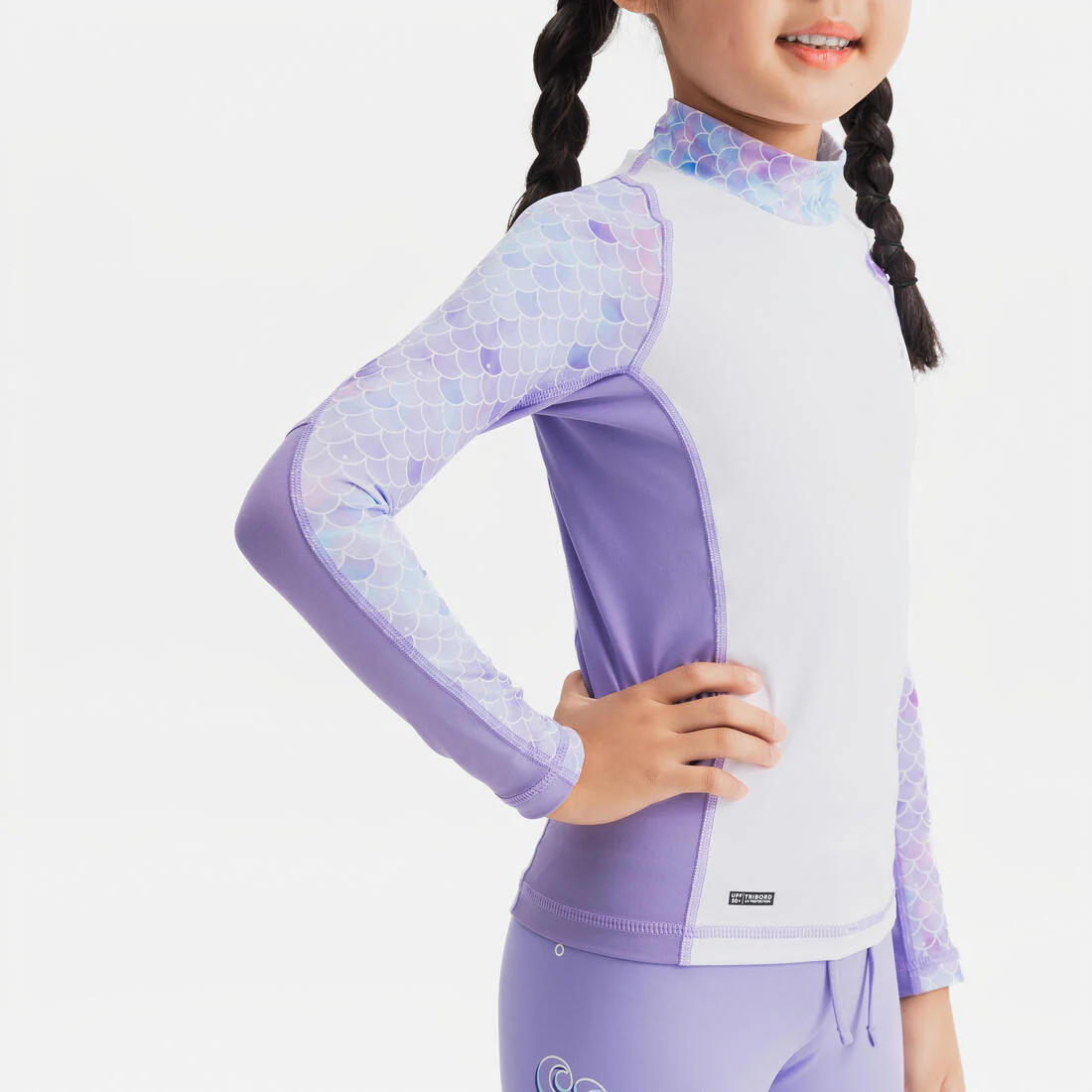 Girls’ surfing UV-protection t-shirt long sleeve 500 - MERMAID PURPLE - Image 8