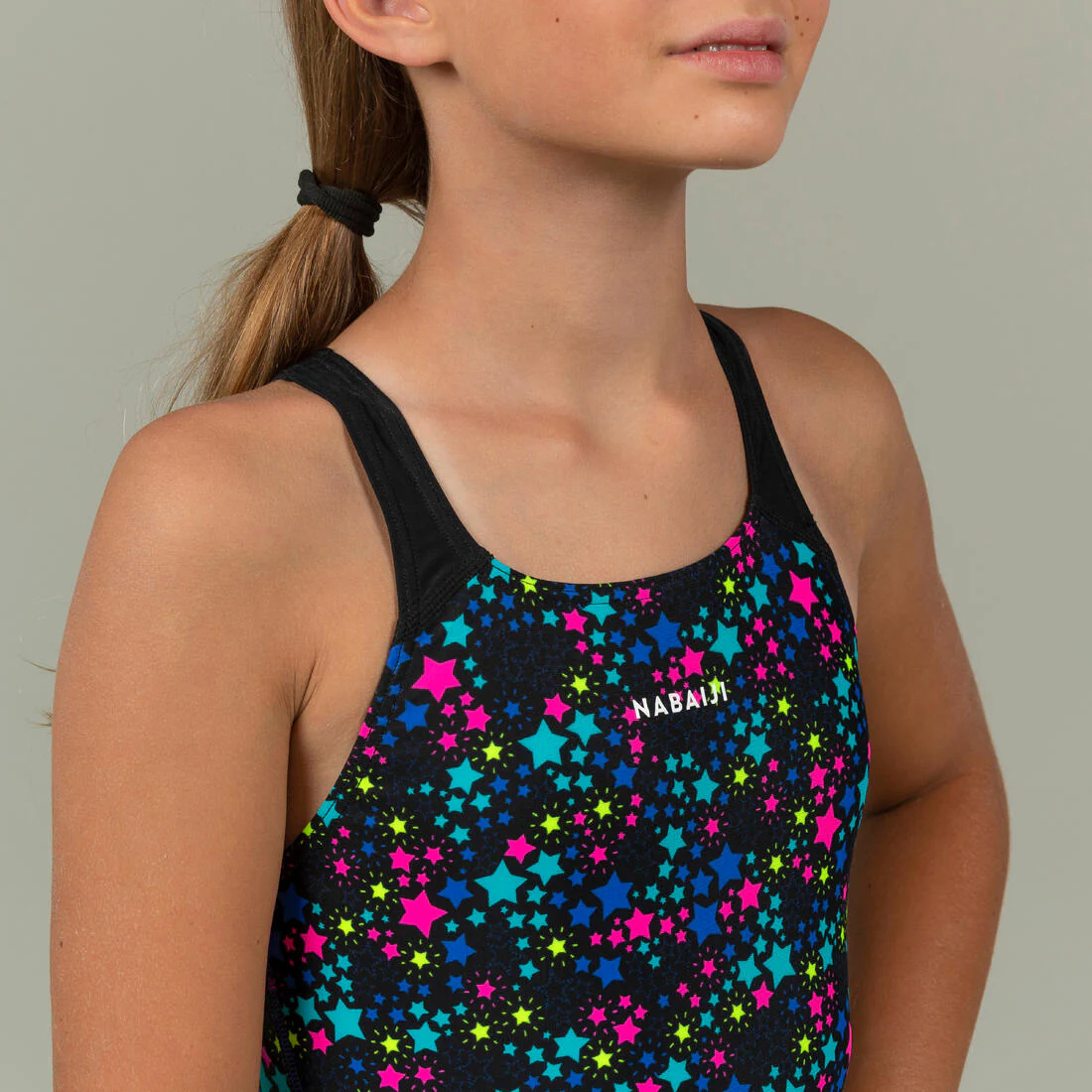 Teen girls’ swimming 1-piece swimsuit - 500 Kamyleon sky black green - Image 4