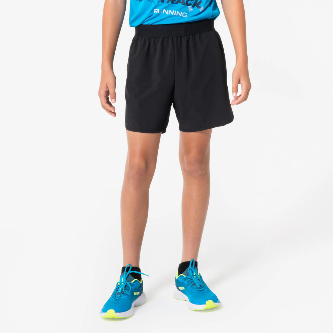 Kids' Breathable Running Shorts-KIPRUN DRY+ 900-Black and grey