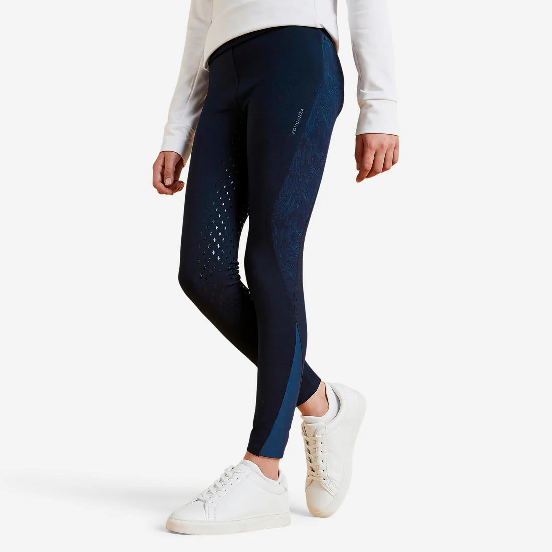 Kids' Horse Riding Leggings/Tights Fullgrip 500 - Navy Print