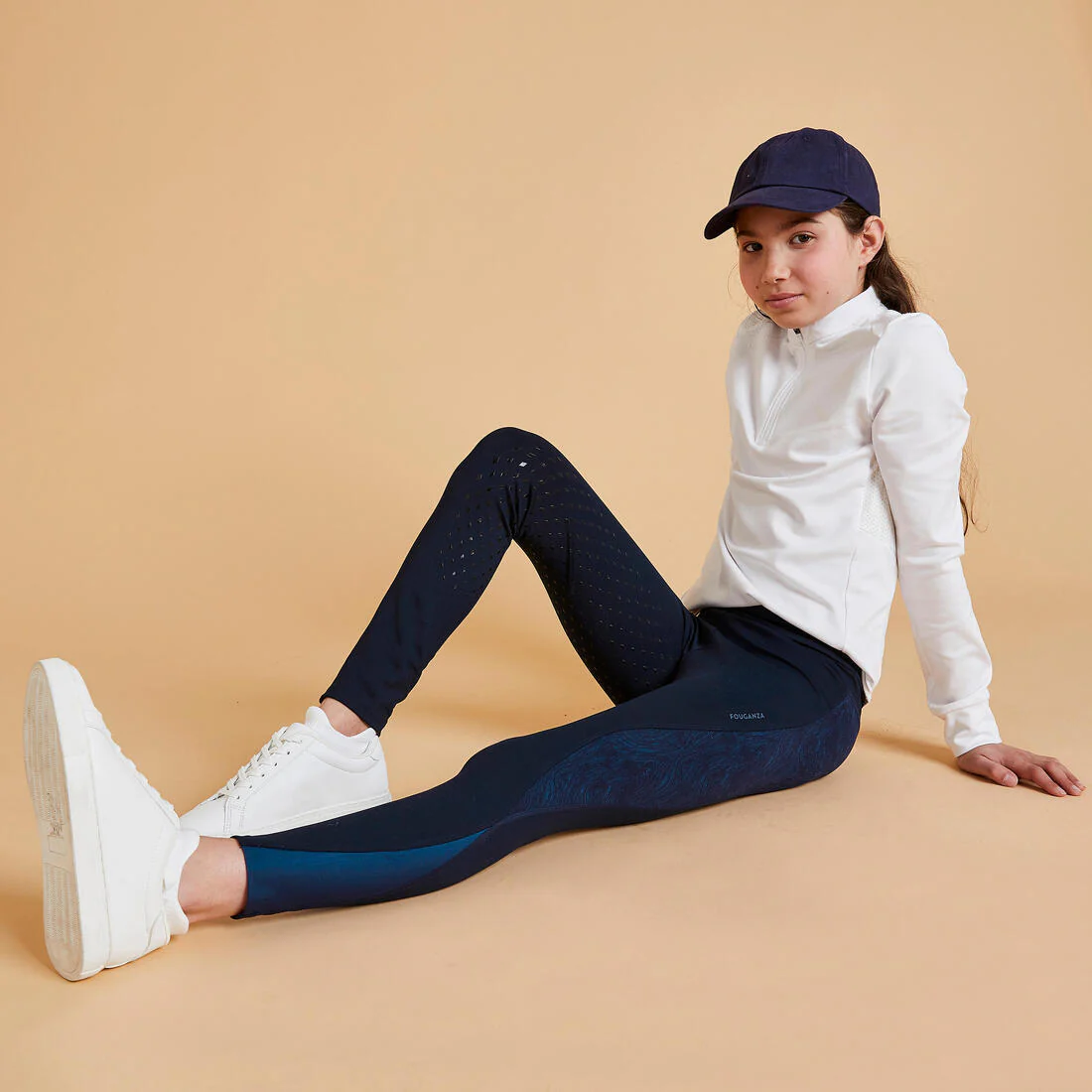 Kids' Horse Riding Leggings/Tights Fullgrip 500 - Navy Print - Image 2