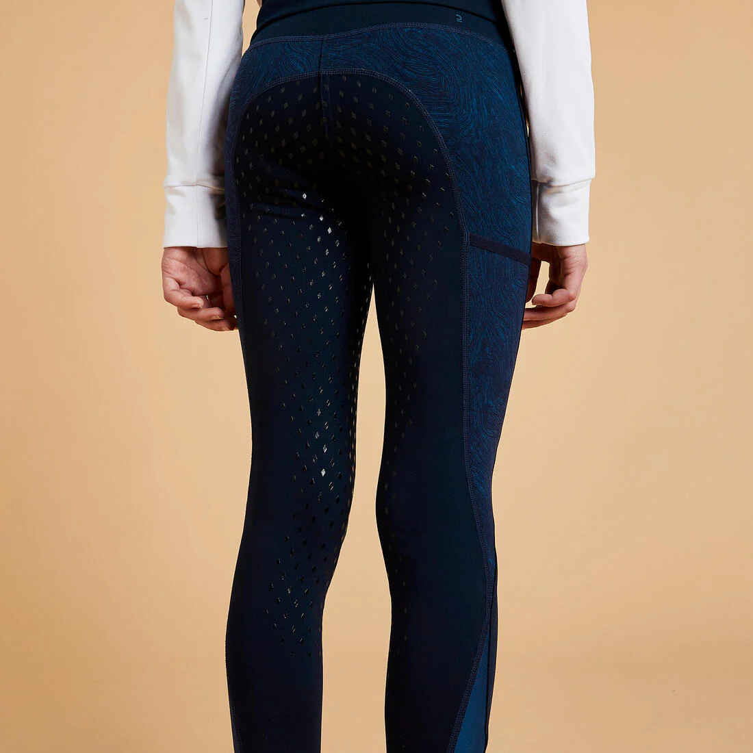 Kids' Horse Riding Leggings/Tights Fullgrip 500 - Navy Print - Image 3
