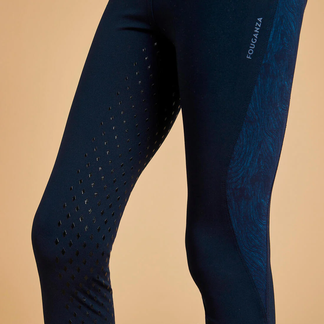 Kids' Horse Riding Leggings/Tights Fullgrip 500 - Navy Print - Image 5