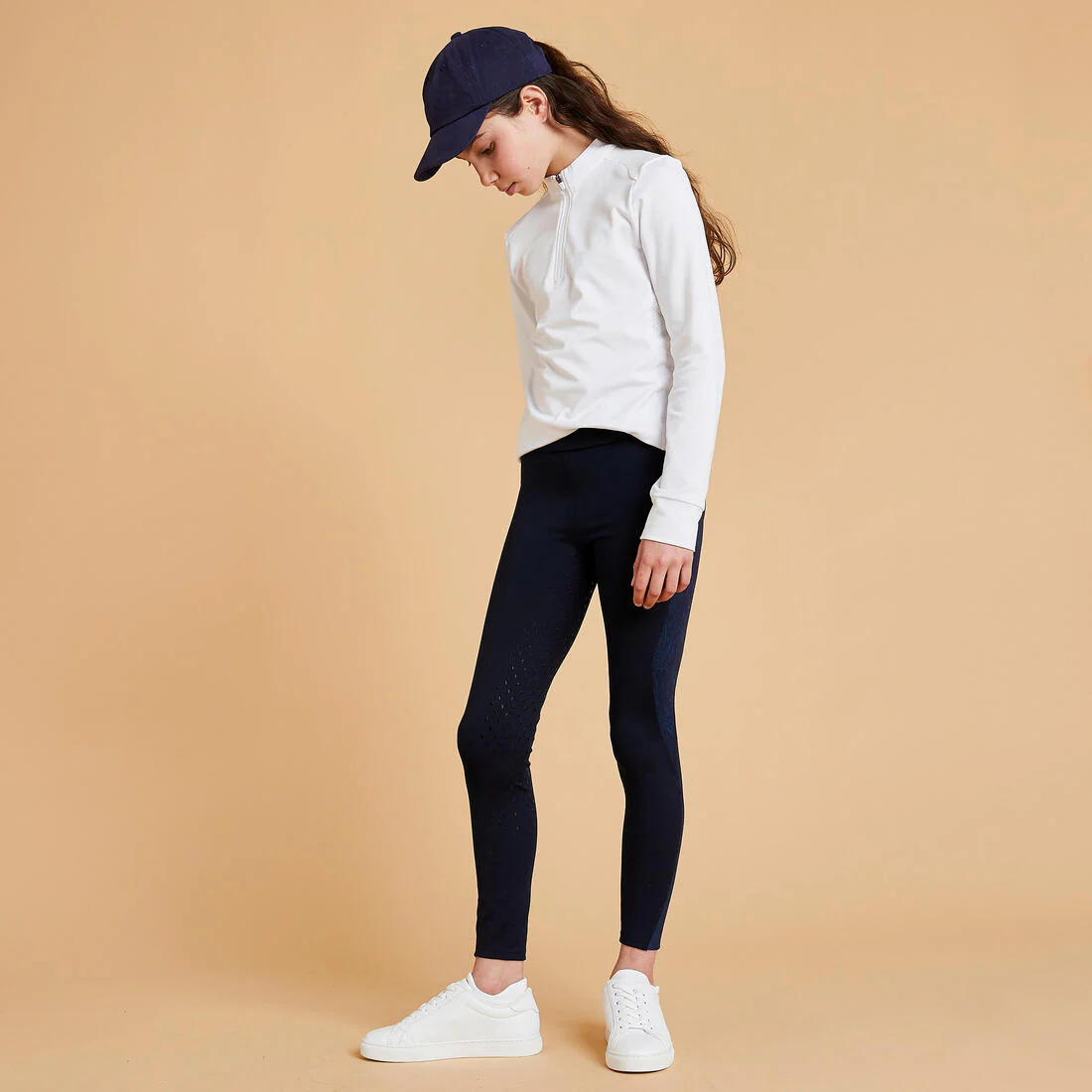 Kids' Horse Riding Leggings/Tights Fullgrip 500 - Navy Print - Image 7