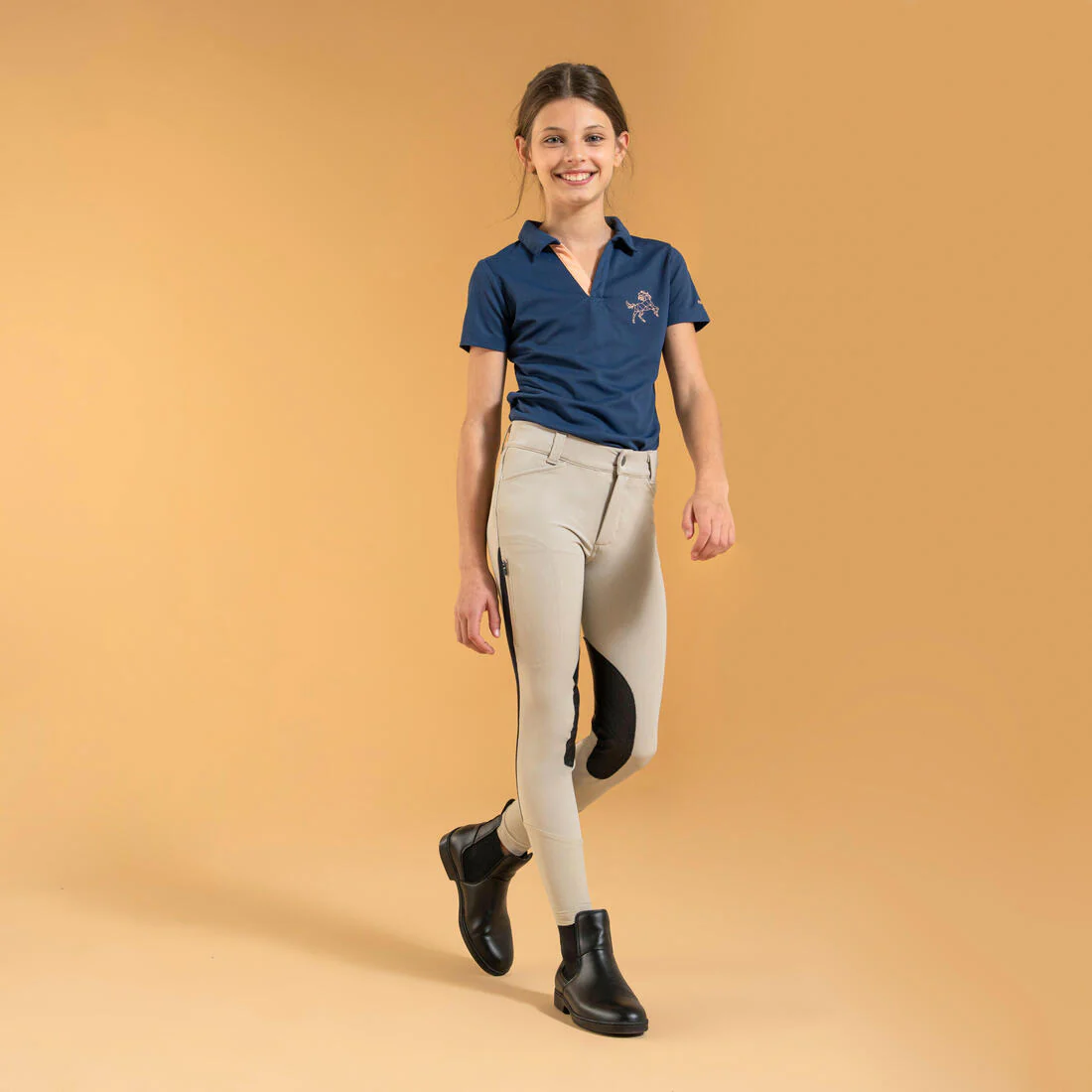 Kids' Horse Riding Lightweight Mesh Jodhpurs with Grippy Suede Patches 500 - Image 4