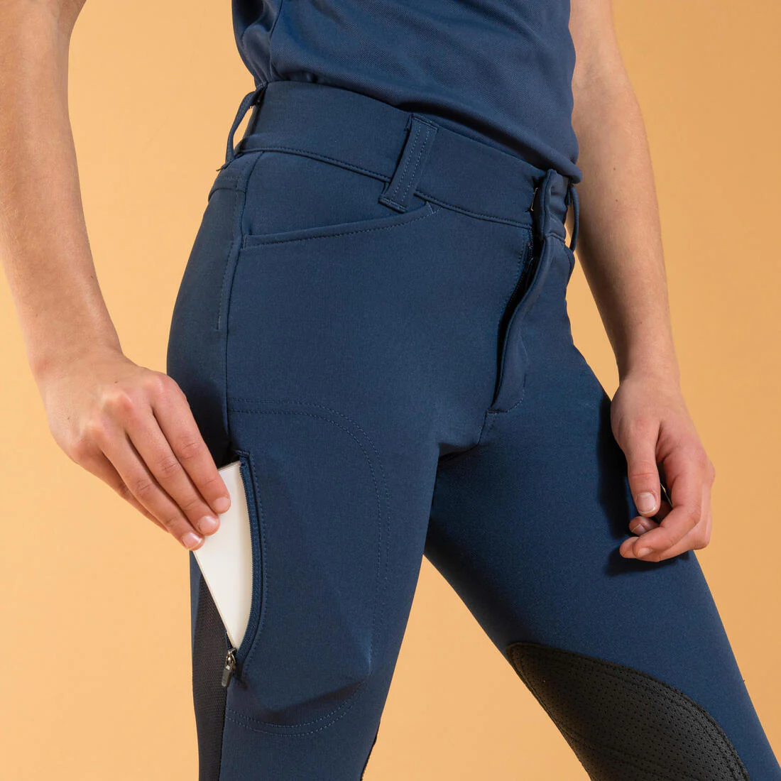 Kids' Horse Riding Lightweight Mesh Jodhpurs with Grippy Suede Patches 500 - Image 5