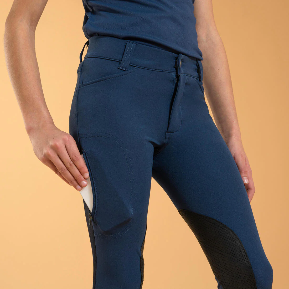 Kids' Horse Riding Lightweight Mesh Jodhpurs with Grippy Suede Patches 500 - Image 7