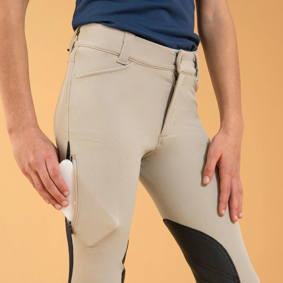 Kids' Horse Riding Lightweight Mesh Jodhpurs with Grippy Suede Patches 500 - Image 8