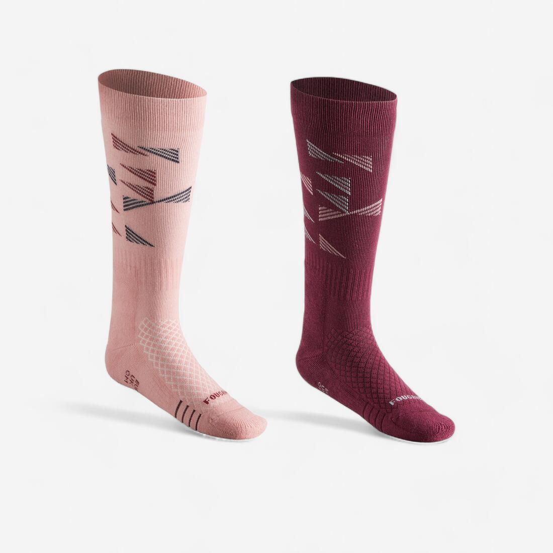 Kids' Horse Riding Socks SKS 500 - Light Pink/Plum Graphic Designs