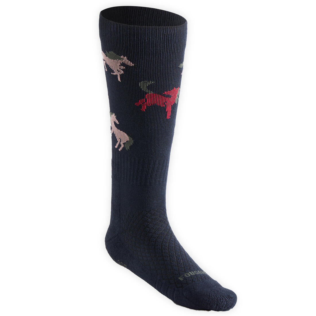 Kids' Horse Riding Socks SKS 500 Twin-Pack - Navy/Pink Pony Print