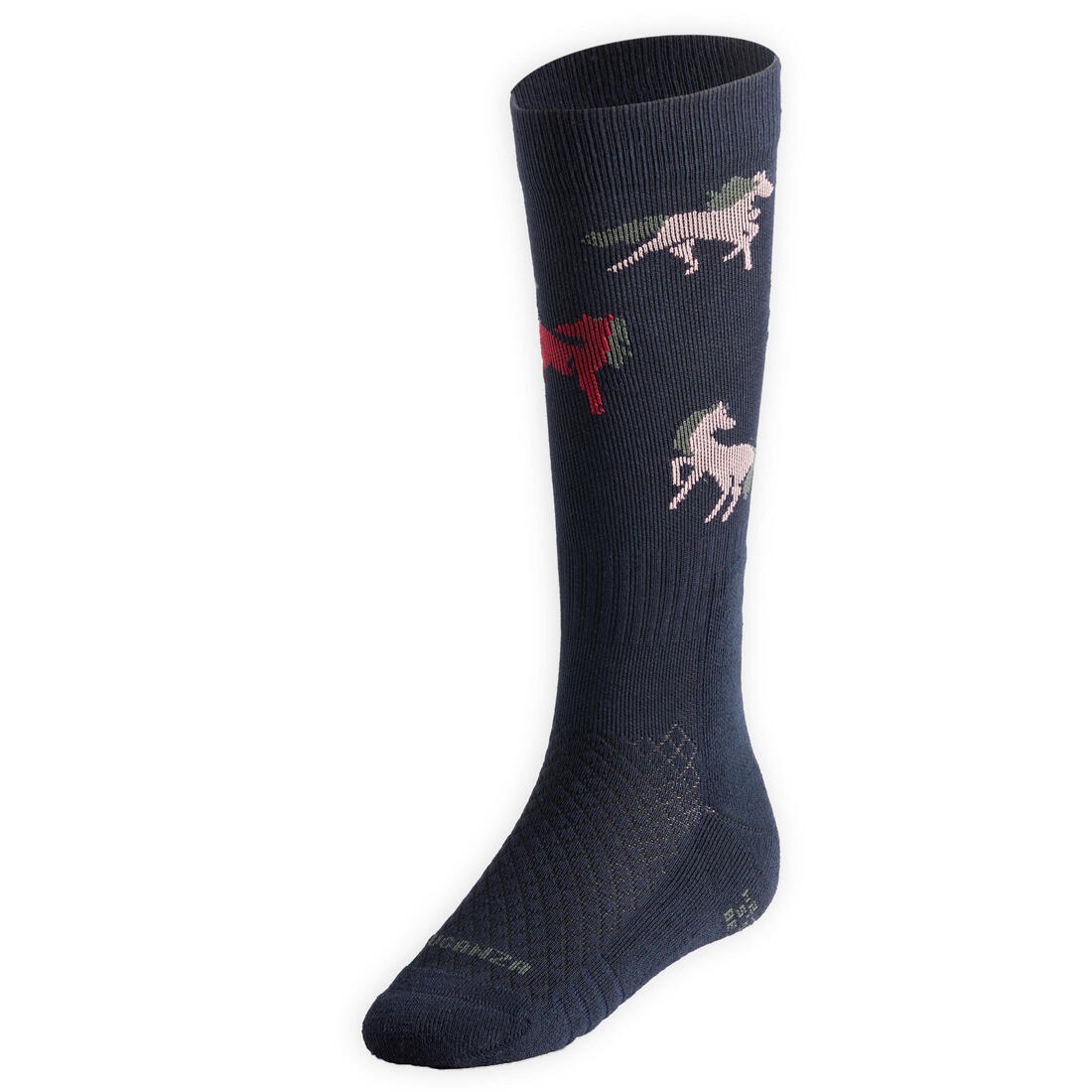 Kids' Horse Riding Socks SKS 500 Twin-Pack - Navy/Pink Pony Print - Image 6