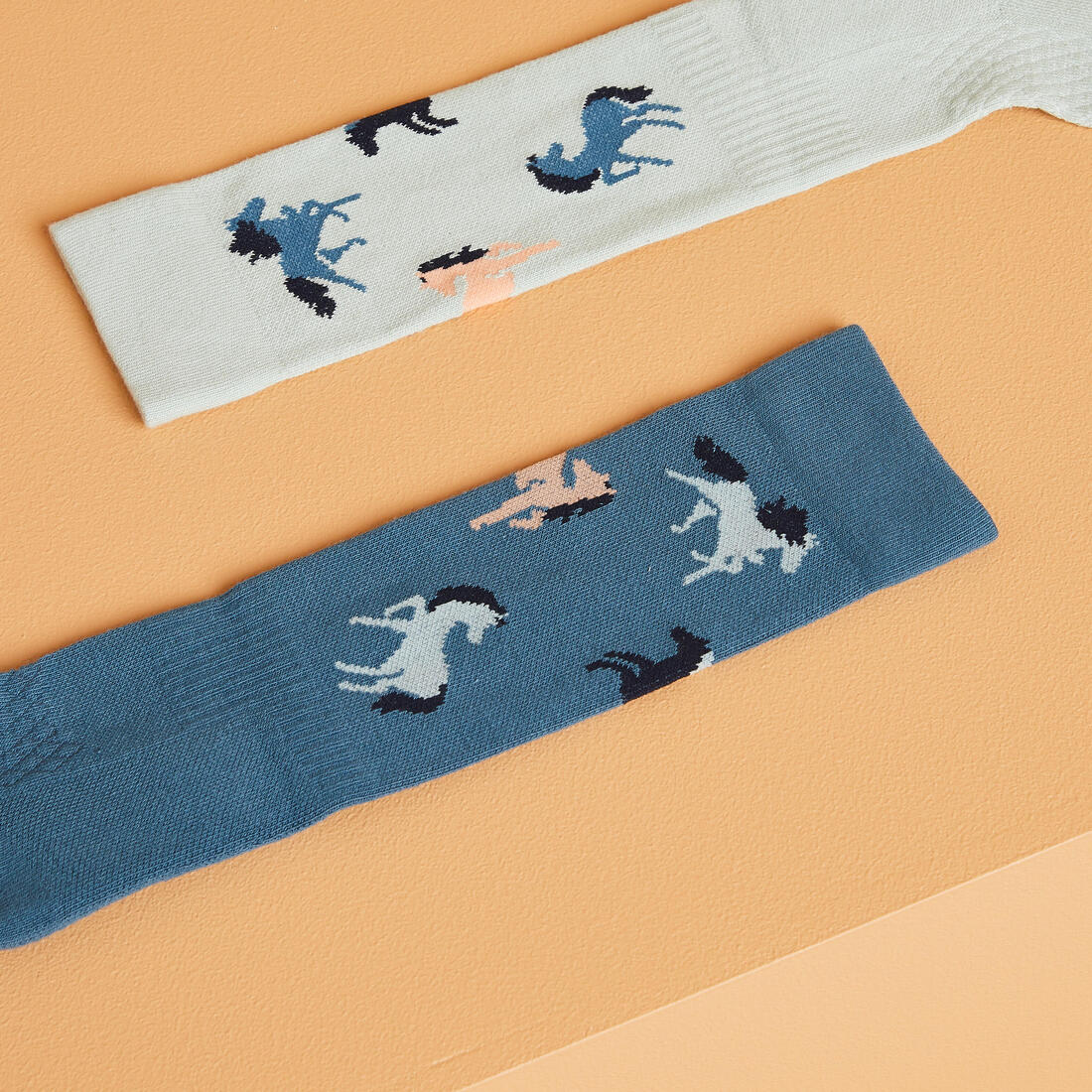 Kids' Horse Riding Socks SKS 500 Twin-Pack - Navy/Pink Pony Print - Image 7