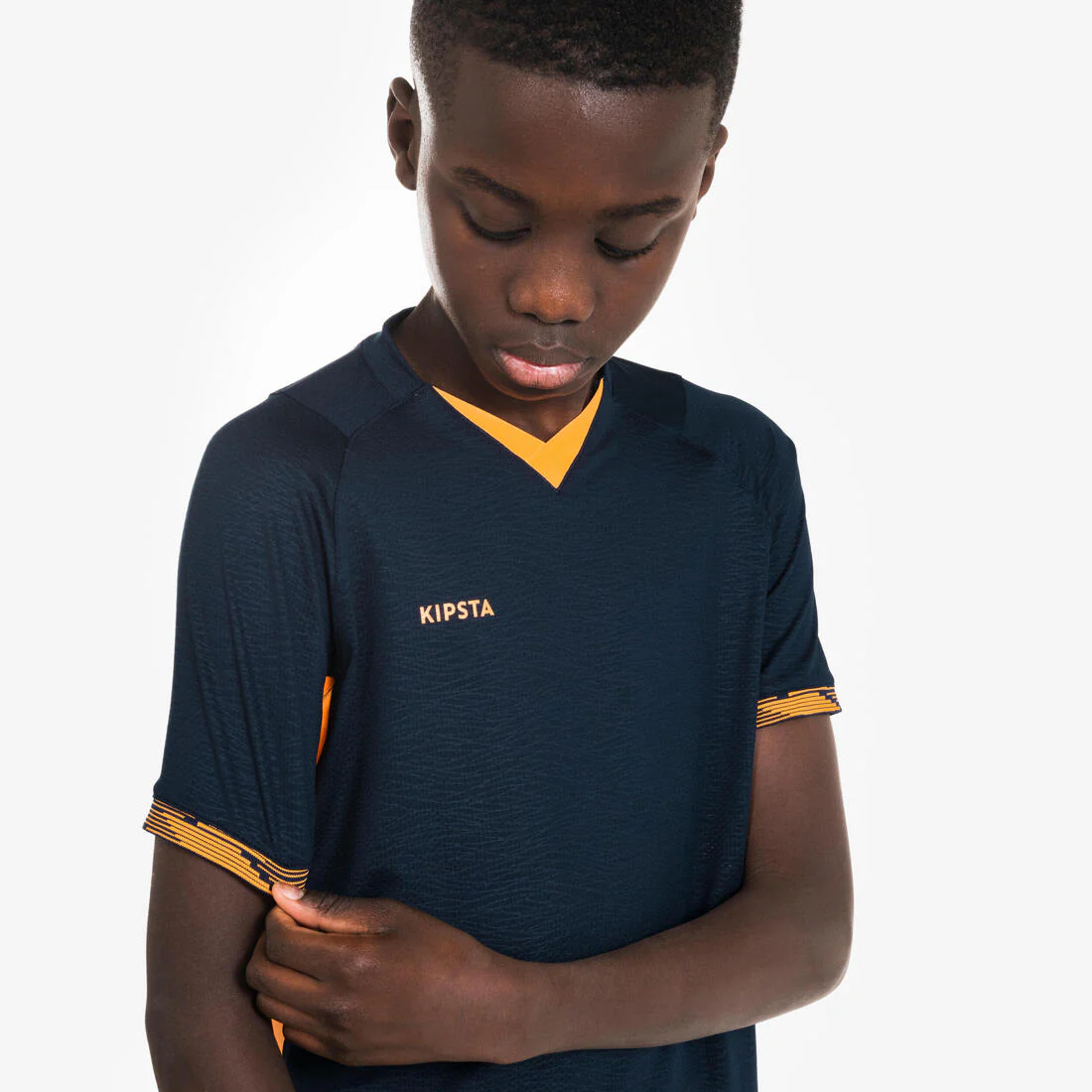 Kids' Short-Sleeved Football Shirt CLR - Orange/Navy