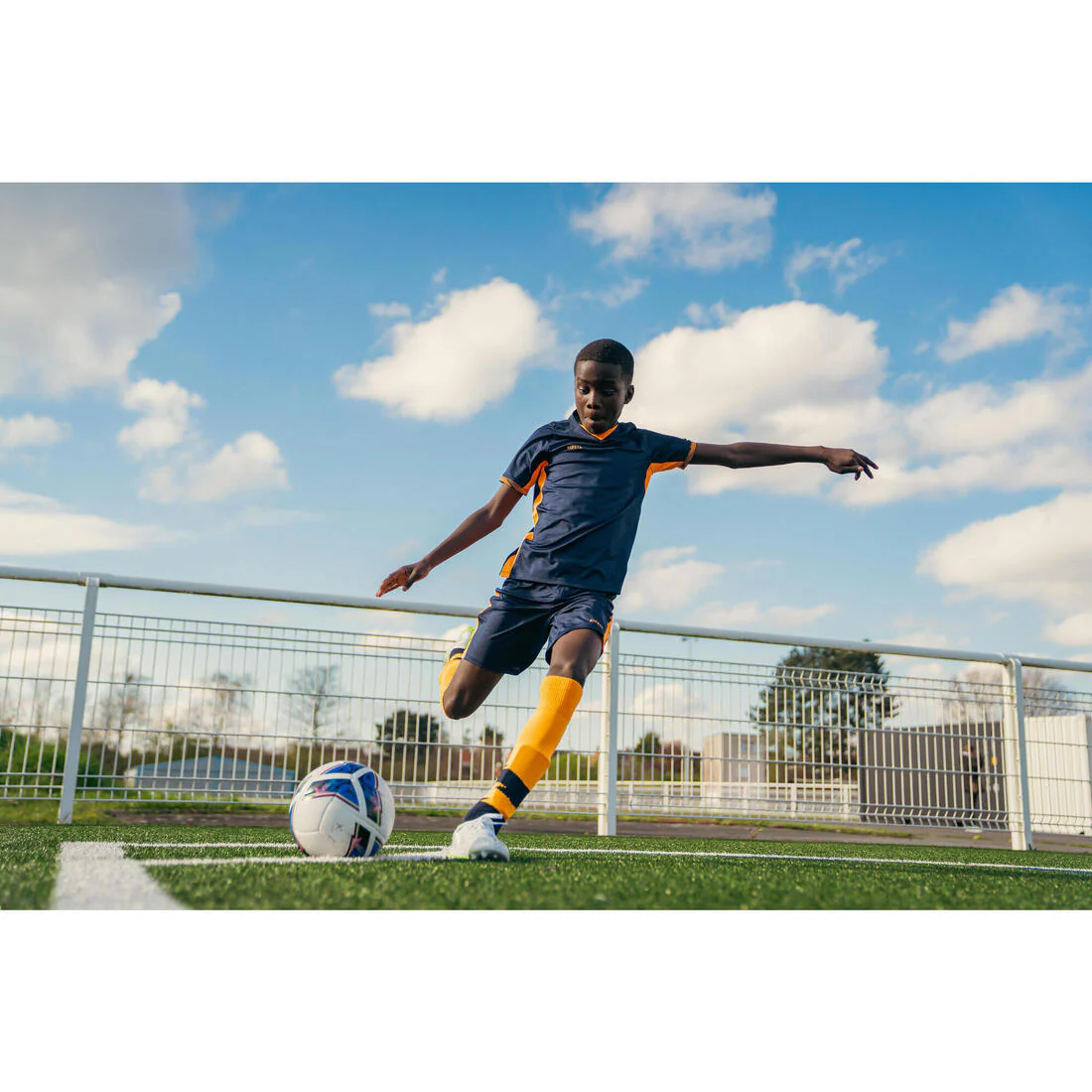 Kids' Short-Sleeved Football Shirt CLR - Orange/Navy - Image 6