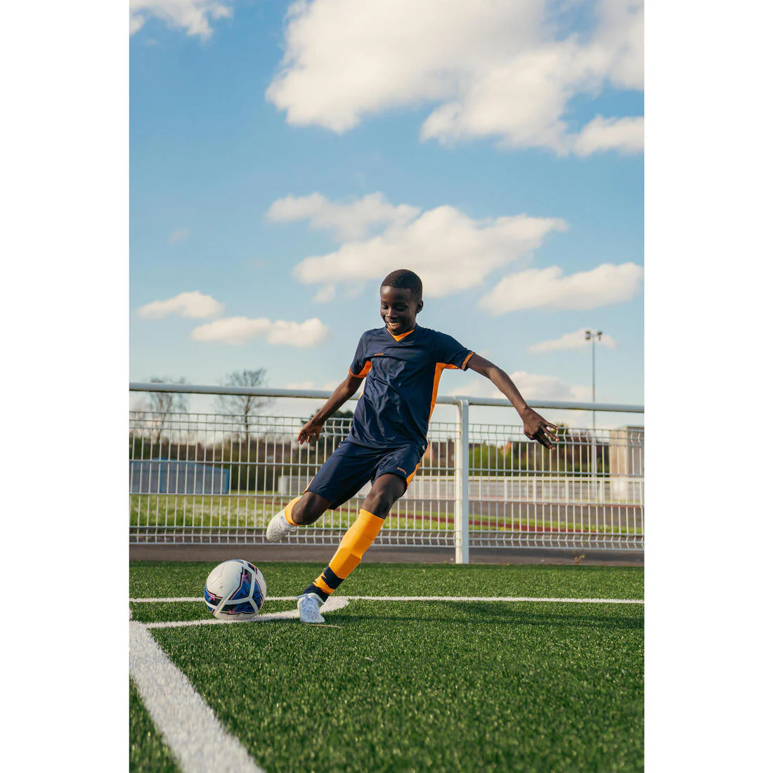 Kids' Short-Sleeved Football Shirt CLR - Orange/Navy - Image 7