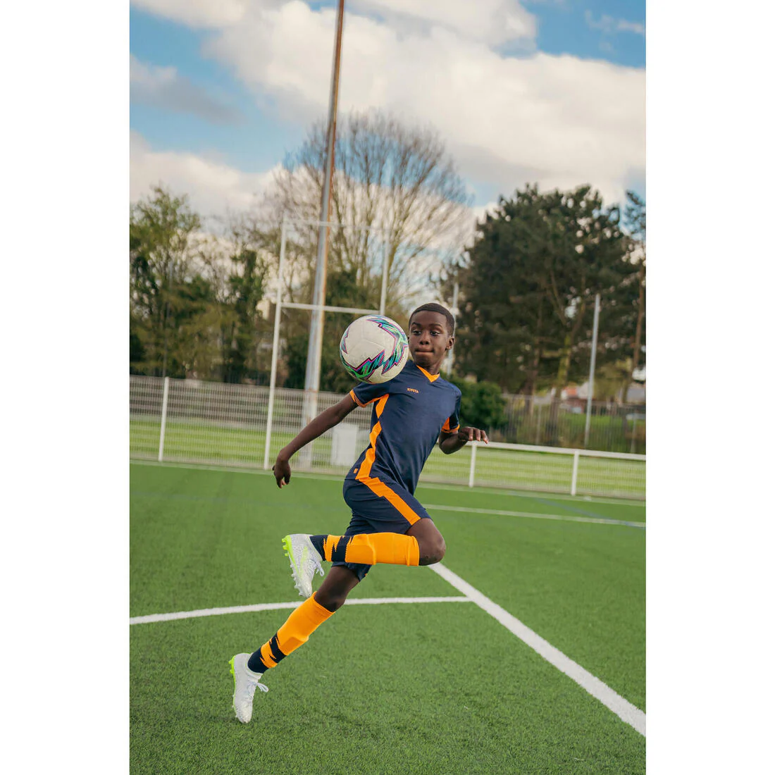 Kids' Short-Sleeved Football Shirt CLR - Orange/Navy - Image 8