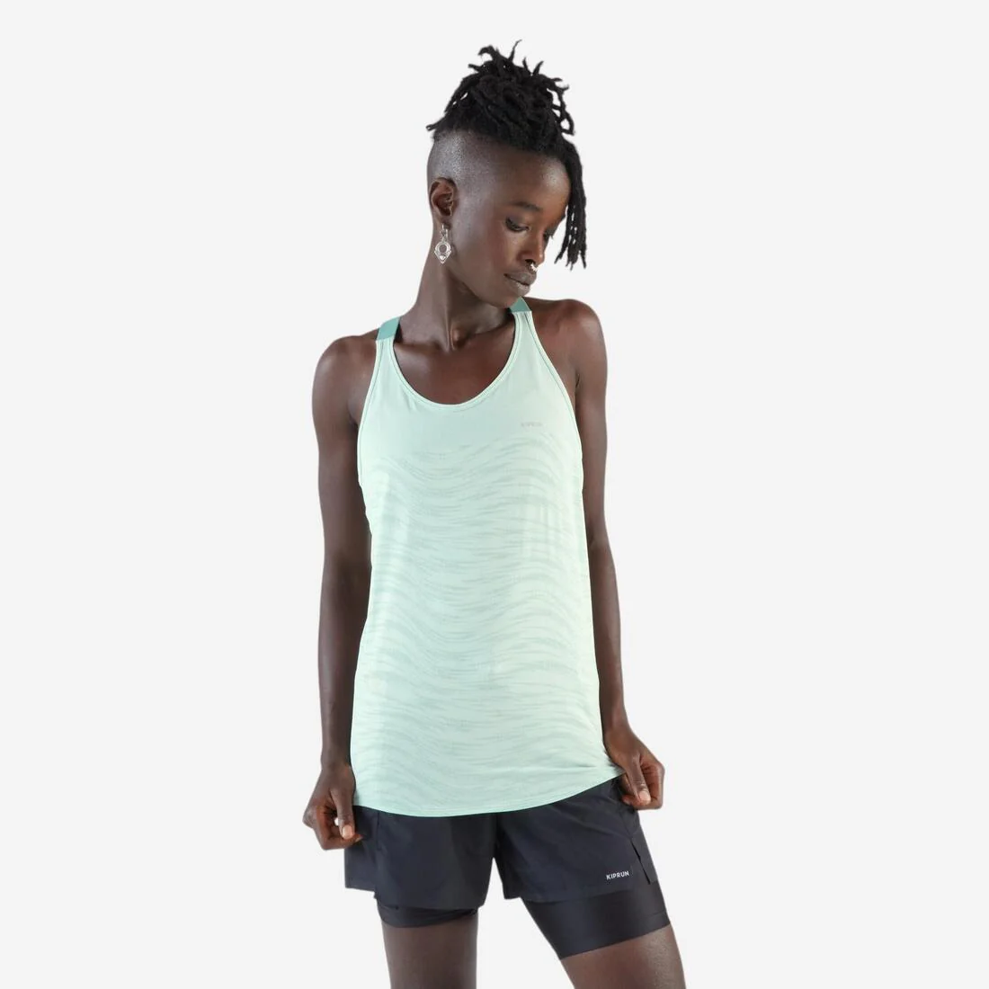 KIPRUN Run 500 women's running tank top with built-in bra - green