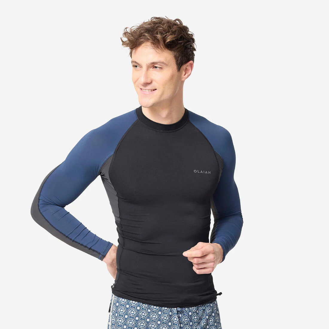 Men's anti-UV T-shirt long-sleeved - 500 black blue