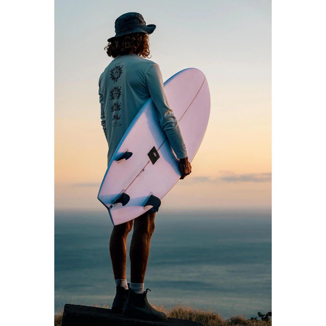 men’s long-sleeved surf t-shirt UPF50+ - white flower - Image 10