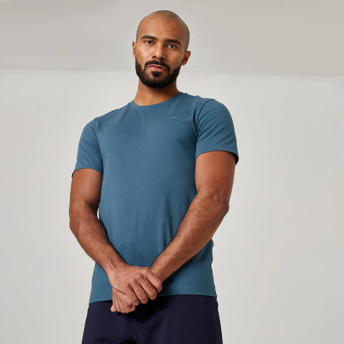 Men's Short-Sleeved Fitted-Cut Crew Neck Cotton Fitness T-Shirt 500 - Garnet