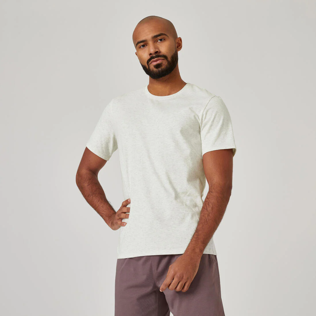 Men's Short-Sleeved Straight-Cut Crew Neck Cotton Fitness T-Shirt 500 Garnet - Image 14