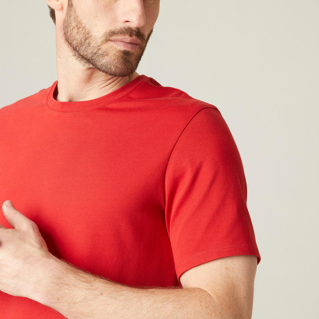 Men's Short-Sleeved Straight-Cut Crew Neck Cotton Fitness T-Shirt 500 Garnet - Image 24