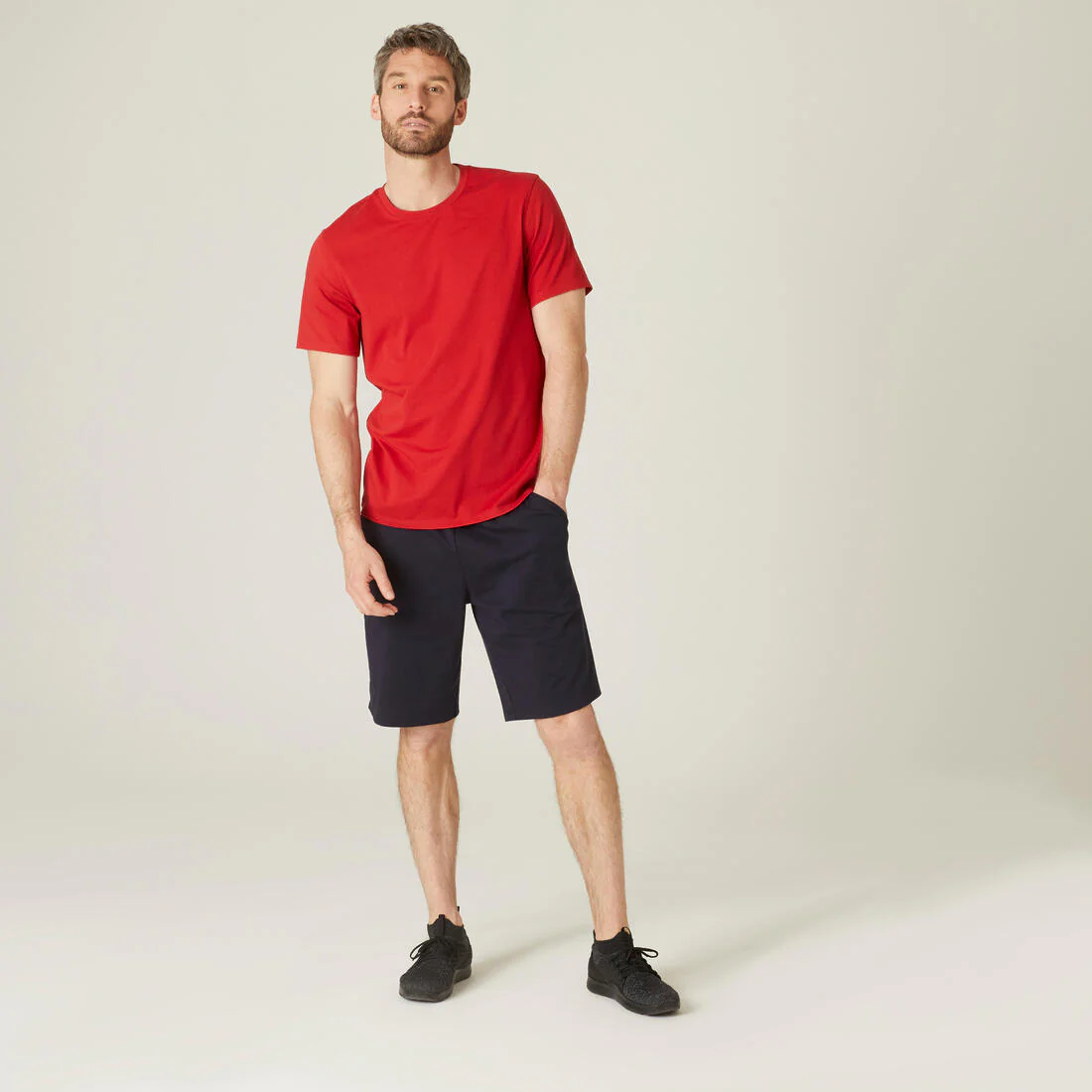 Men's Short-Sleeved Straight-Cut Crew Neck Cotton Fitness T-Shirt 500 Garnet - Image 30