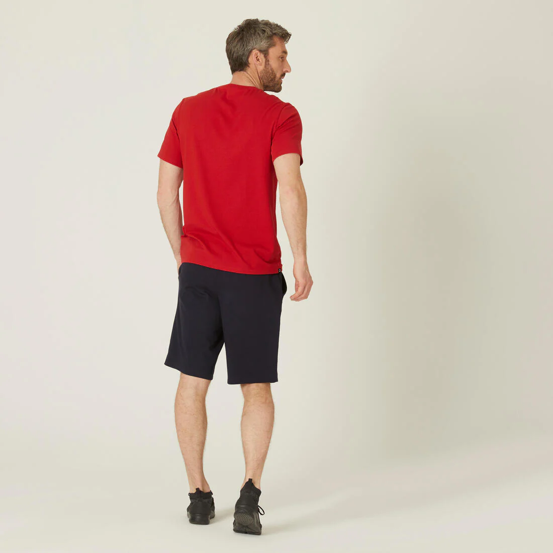 Men's Short-Sleeved Straight-Cut Crew Neck Cotton Fitness T-Shirt 500 Garnet - Image 31