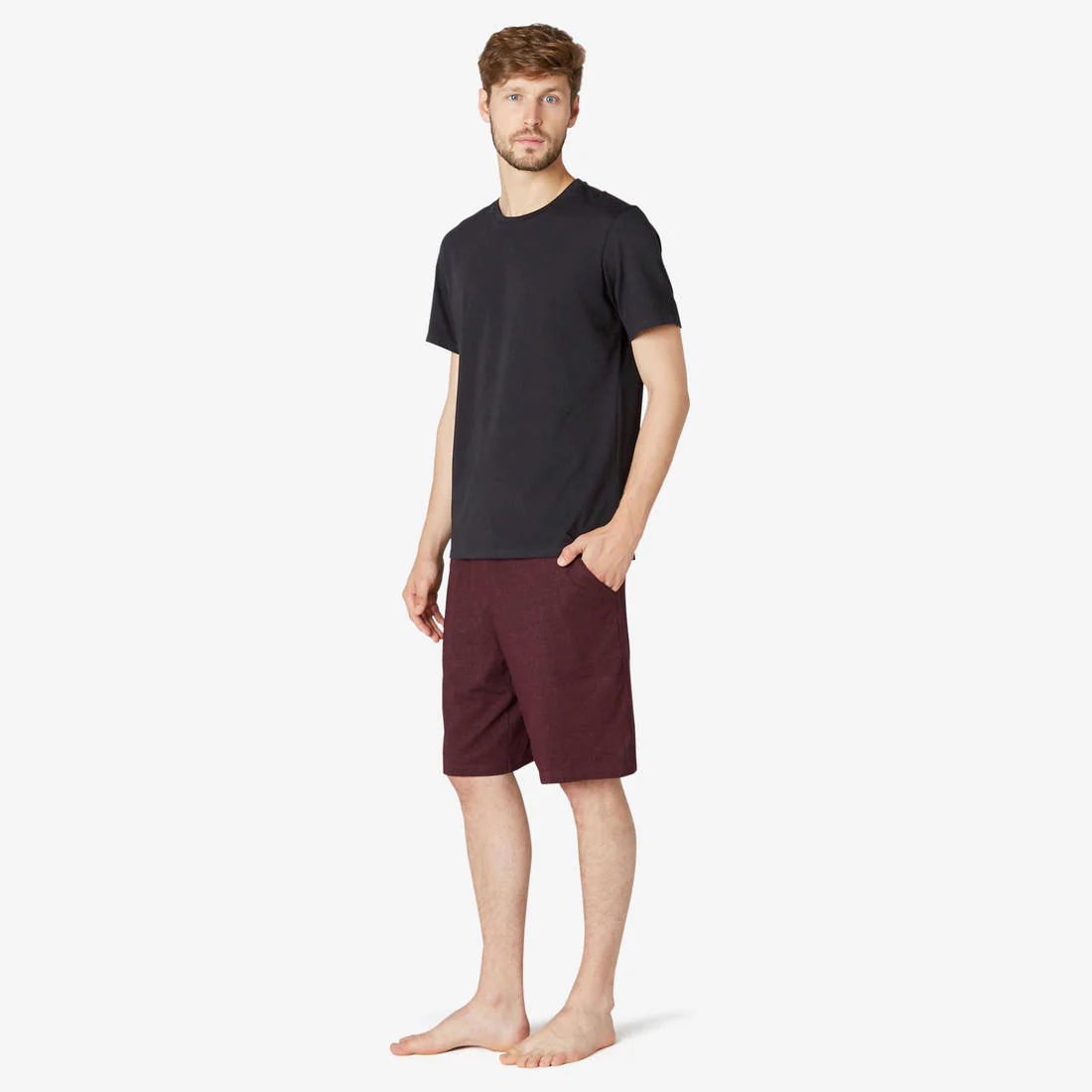 Men's Short-Sleeved Straight-Cut Crew Neck Cotton Fitness T-Shirt 500 Garnet - Image 48