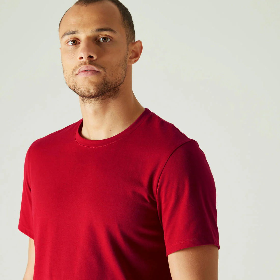 Men's Short-Sleeved Straight-Cut Crew Neck Cotton Fitness T-Shirt 500 Garnet - Image 50