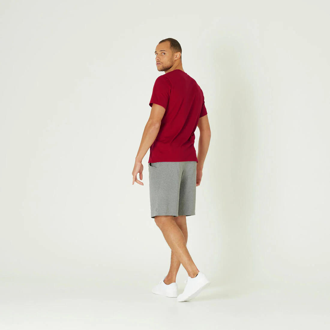 Men's Short-Sleeved Straight-Cut Crew Neck Cotton Fitness T-Shirt 500 Garnet - Image 52