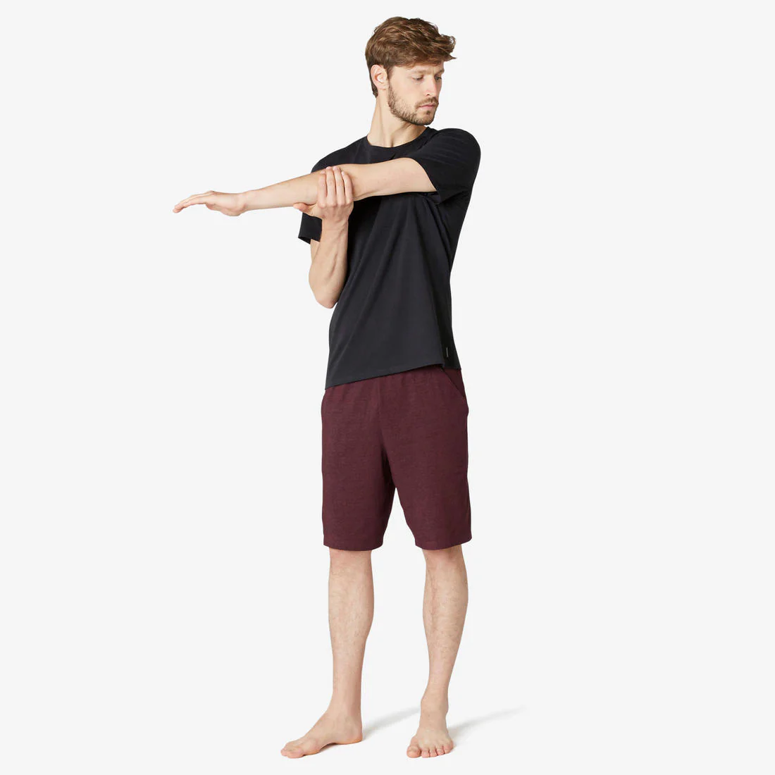 Men's Short-Sleeved Straight-Cut Crew Neck Cotton Fitness T-Shirt 500 Garnet - Image 53
