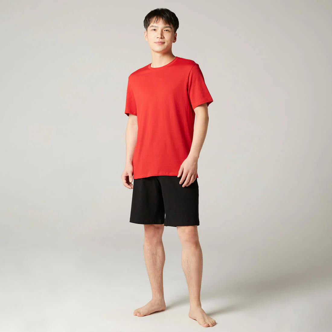 Men's Short-Sleeved Straight-Cut Crew Neck Cotton Fitness T-Shirt 500 Garnet - Image 56