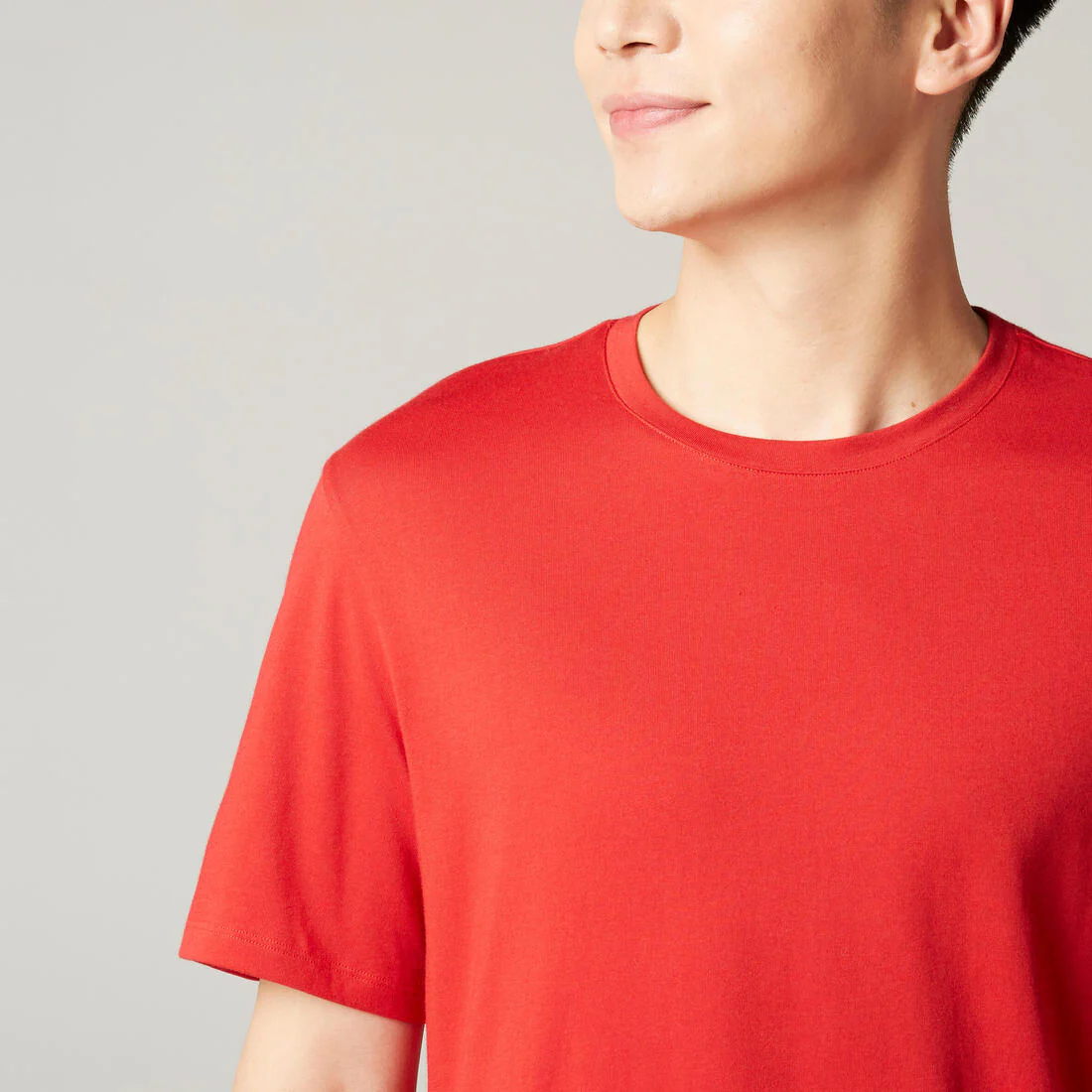 Men's Short-Sleeved Straight-Cut Crew Neck Cotton Fitness T-Shirt 500 Garnet - Image 58