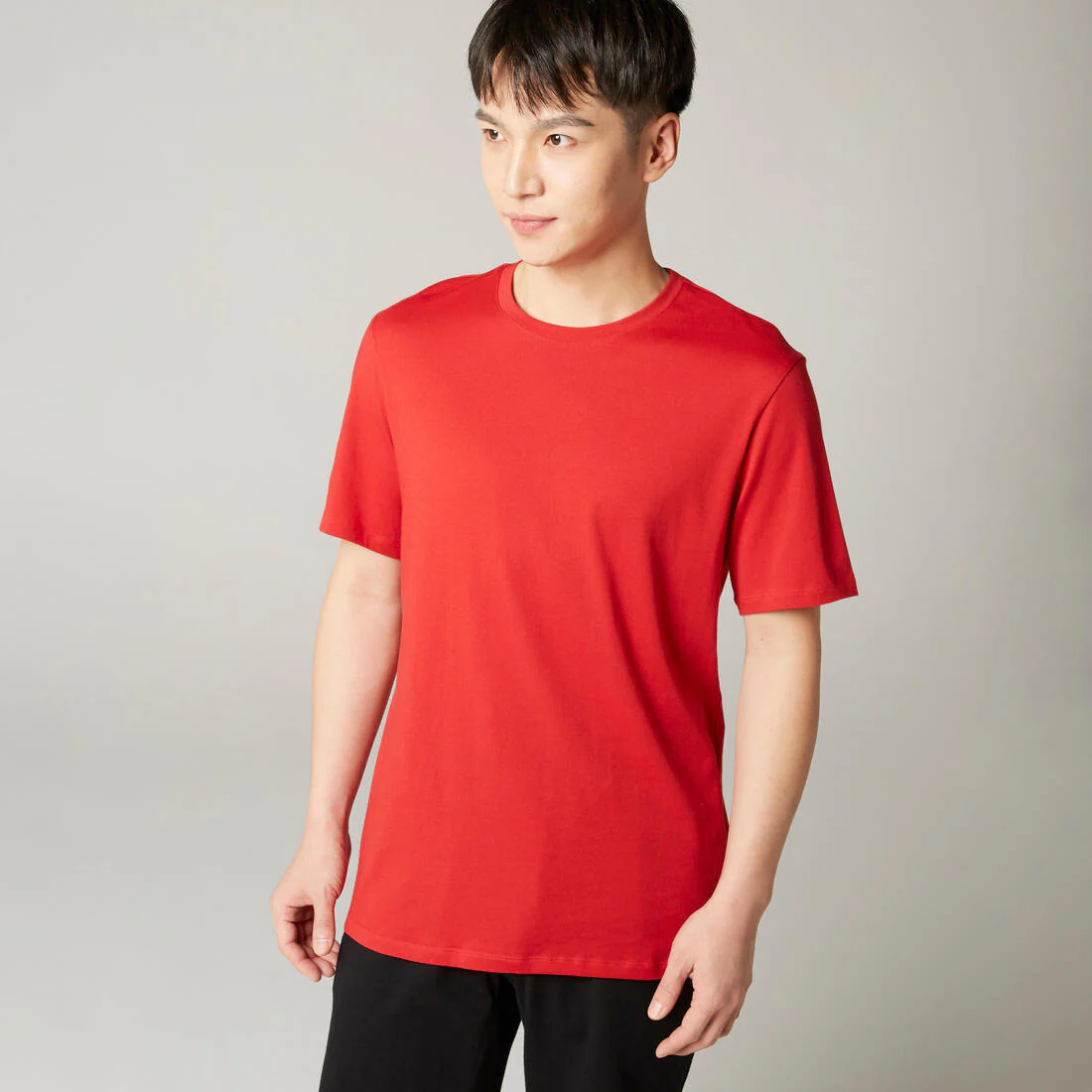 Men's Short-Sleeved Straight-Cut Crew Neck Cotton Fitness T-Shirt 500 Garnet - Image 61